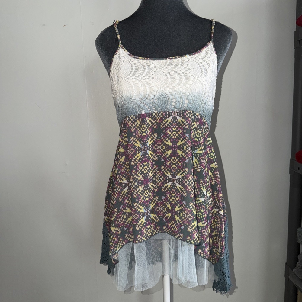 Vintage Y2K Boho, Indie Fairy‎ Lace Crochet Babydoll Tank Top. Mesh, Festival